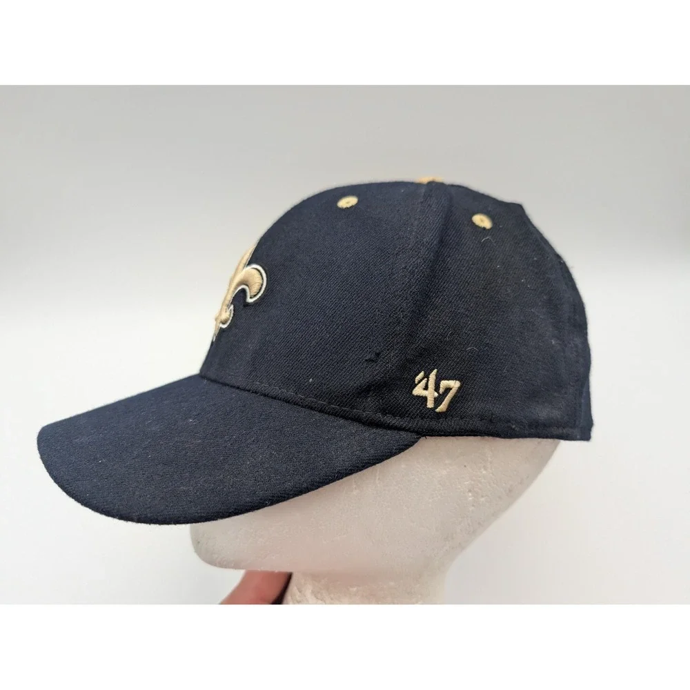 47 Brand New Orleans Saints Hat Black Gold Fleur-de-lis Stretch Fit Cap NFL OSFA